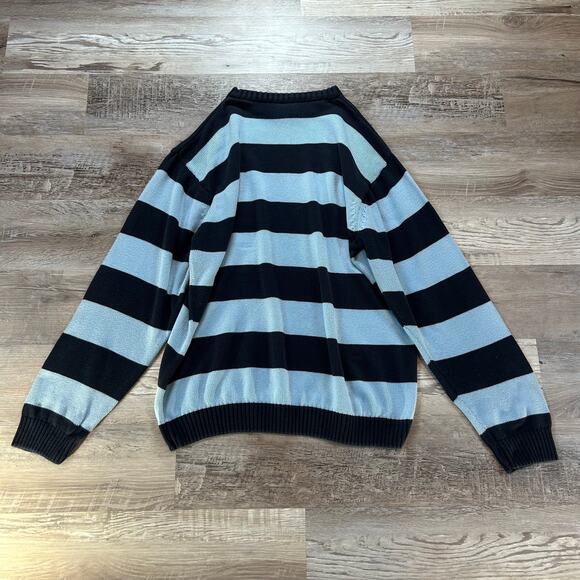 Haggar Generations XXL Black Blue Striped Cotton Sweater Y2K Emo Grunge - Picture 3 of 6